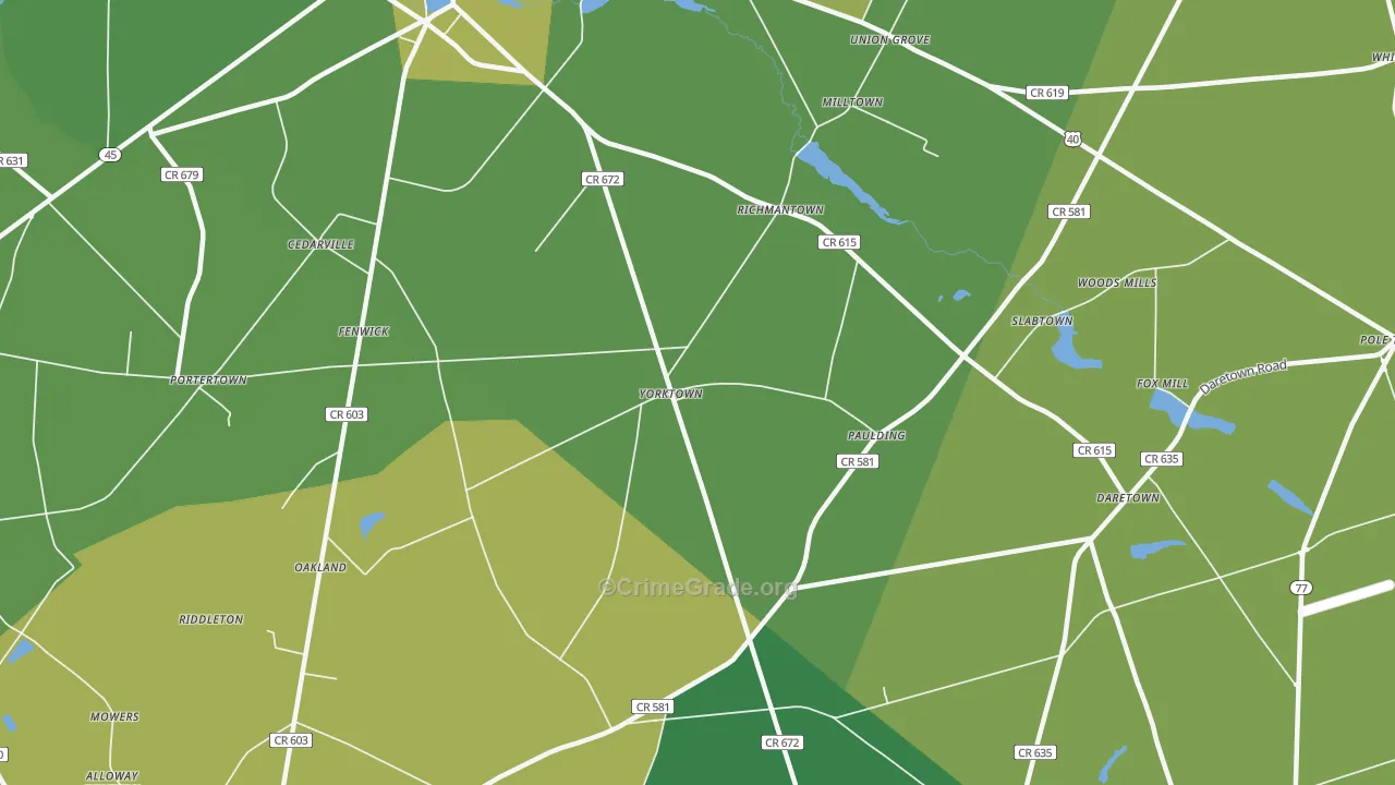 Yorktown, NJ Map of Theft Rates