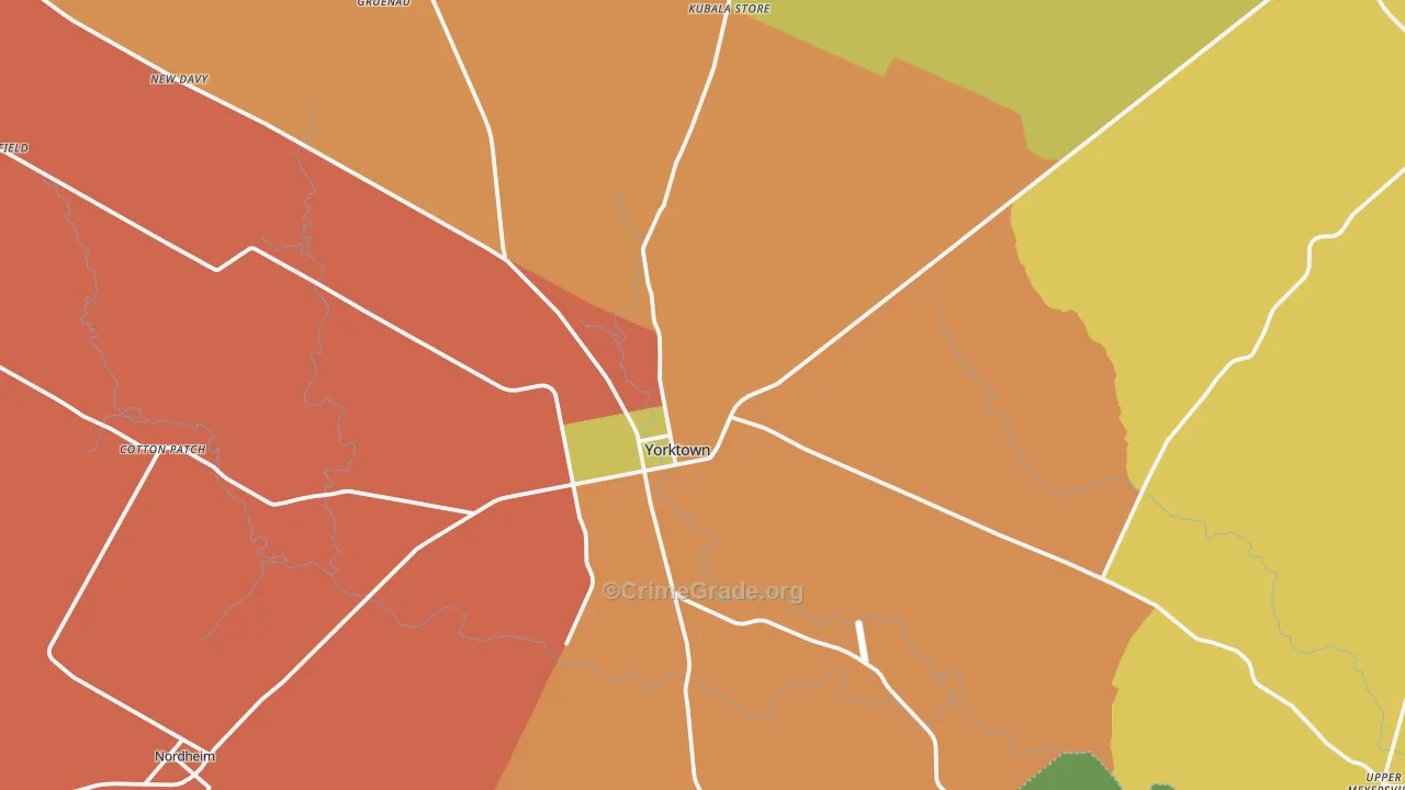 Yorktown, TX Map of Theft Rates