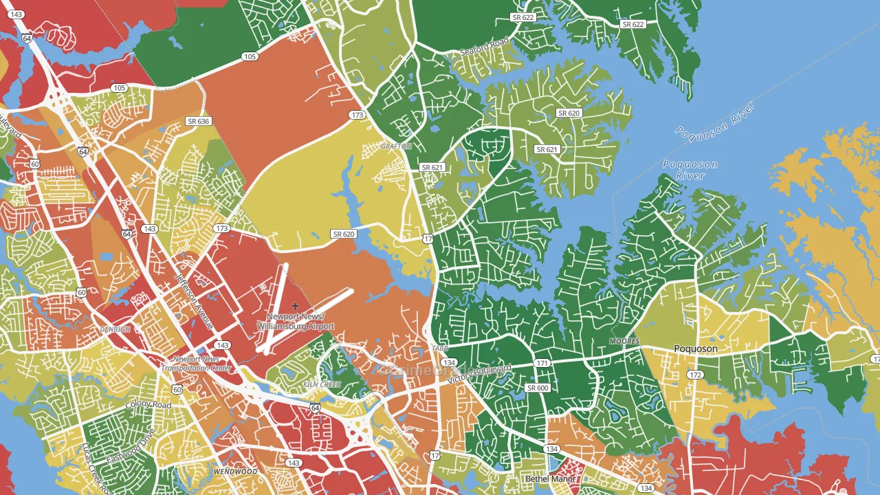 Yorktown, VA Map of Theft Rates