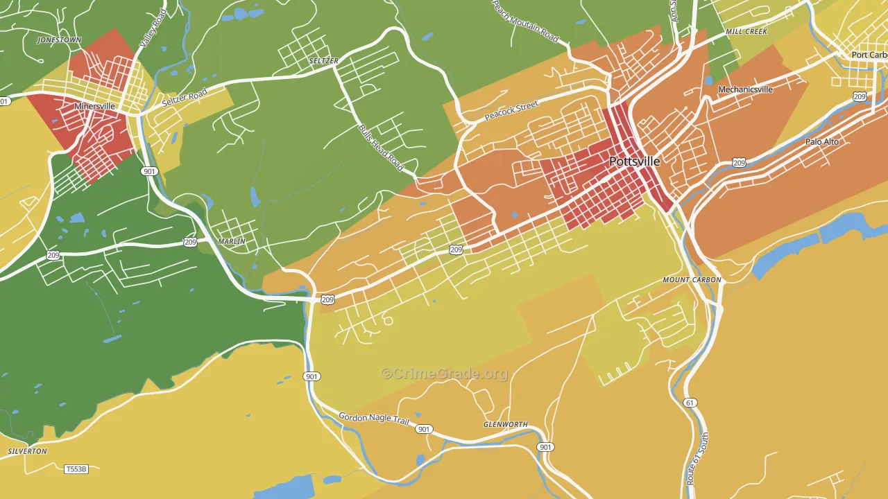 Yorkville, Pottsville, PA Map of Theft Rates