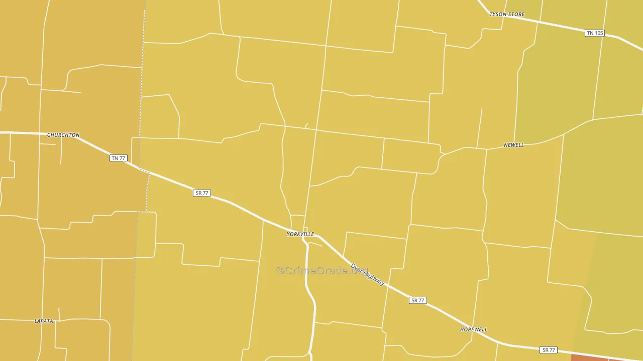 Yorkville, TN Map of Theft Rates