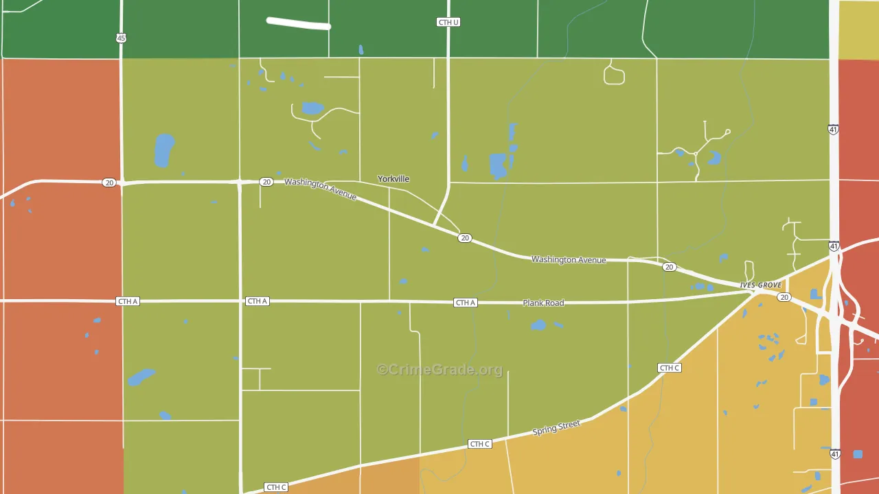 Yorkville, WI Map of Theft Rates