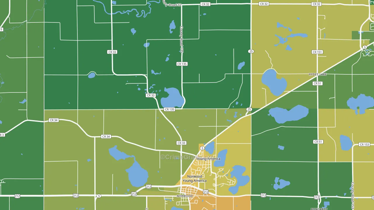 Young America, MN Map of Theft Rates
