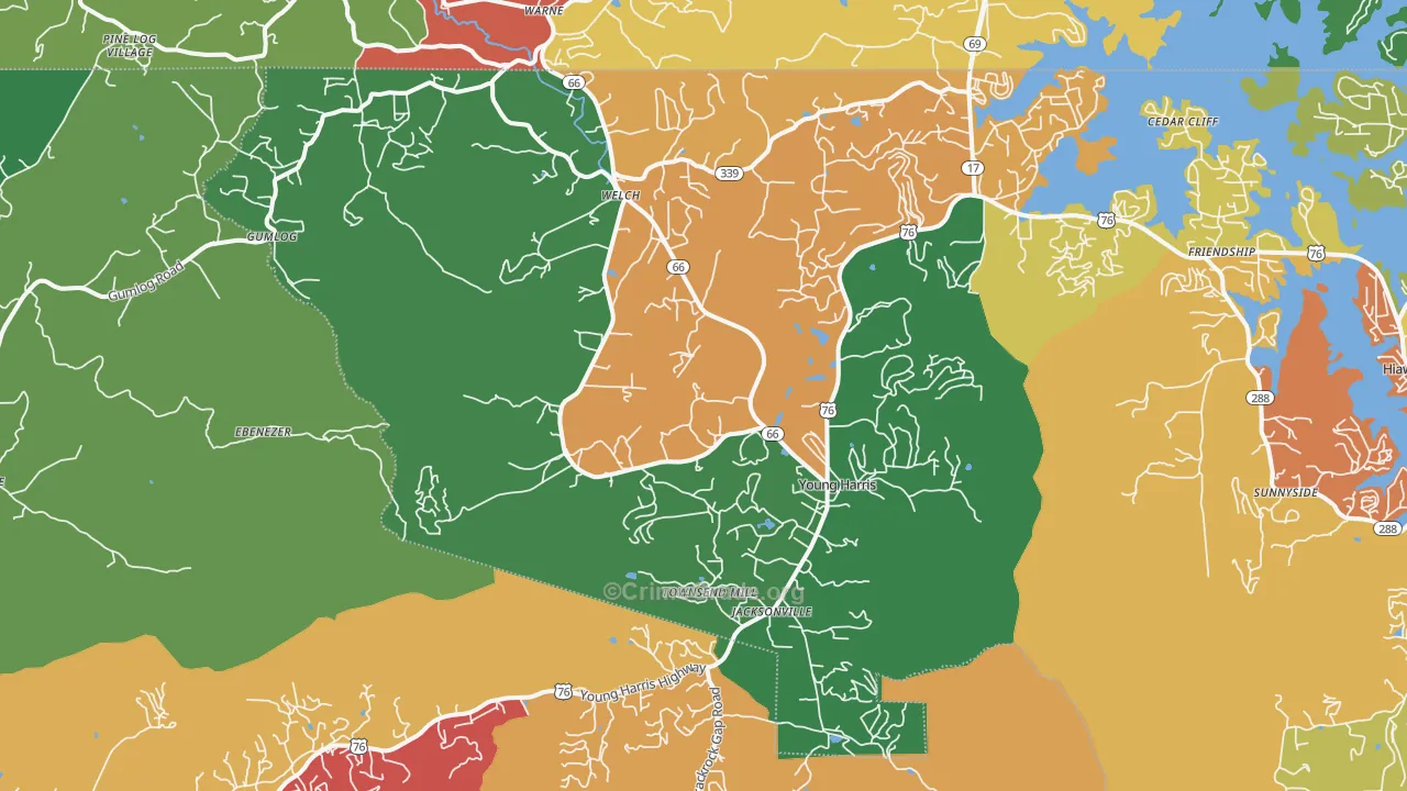 Young Harris, GA Map of Theft Rates
