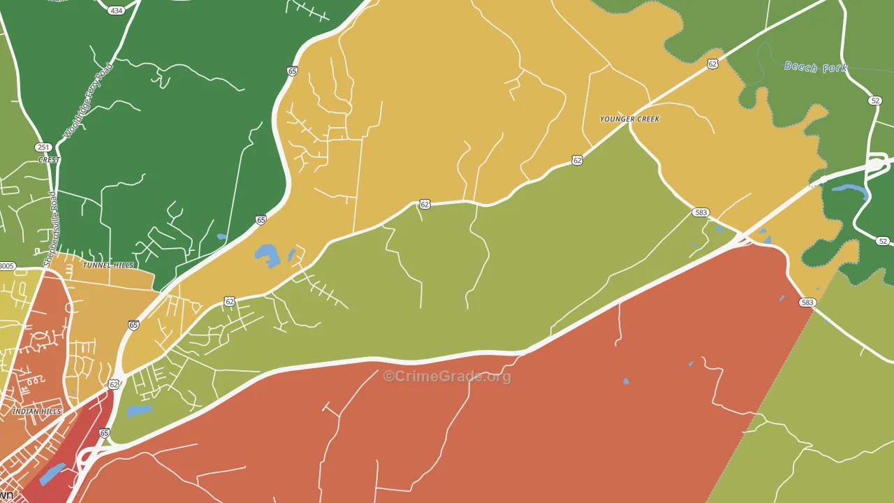 Younger Creek, KY Map of Theft Rates