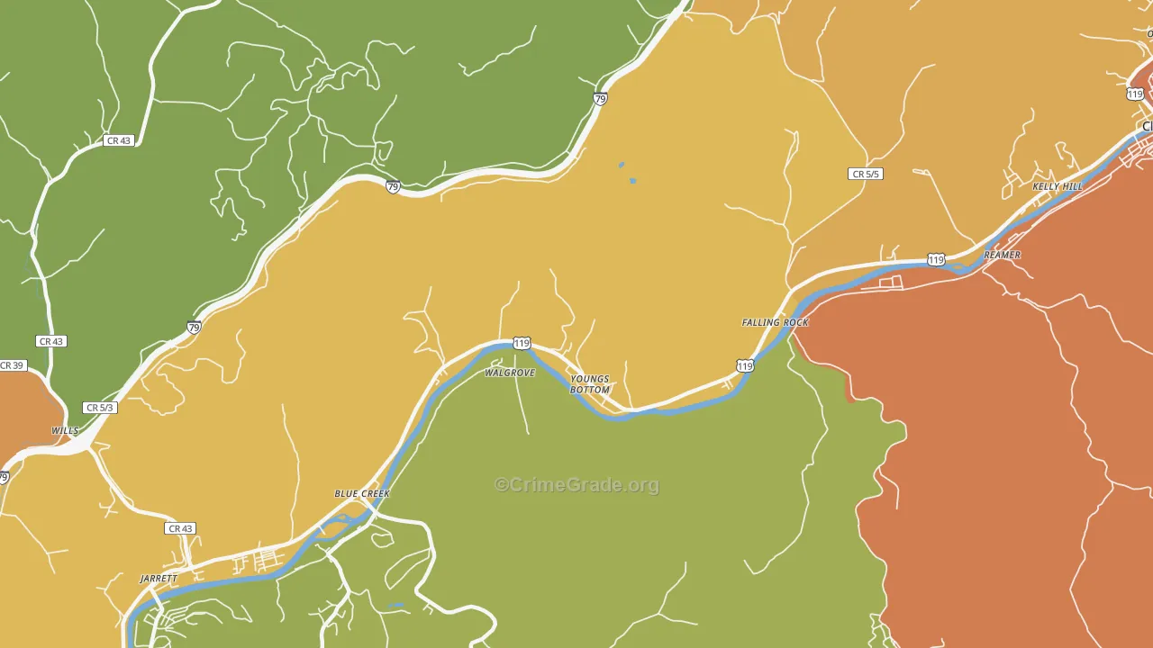 Youngs Bottom, WV Map of Theft Rates