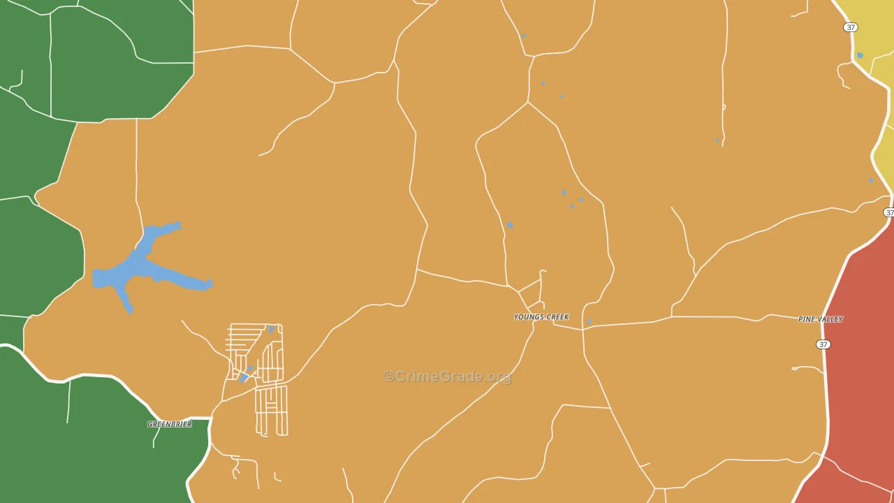 Youngs Creek, IN Map of Theft Rates