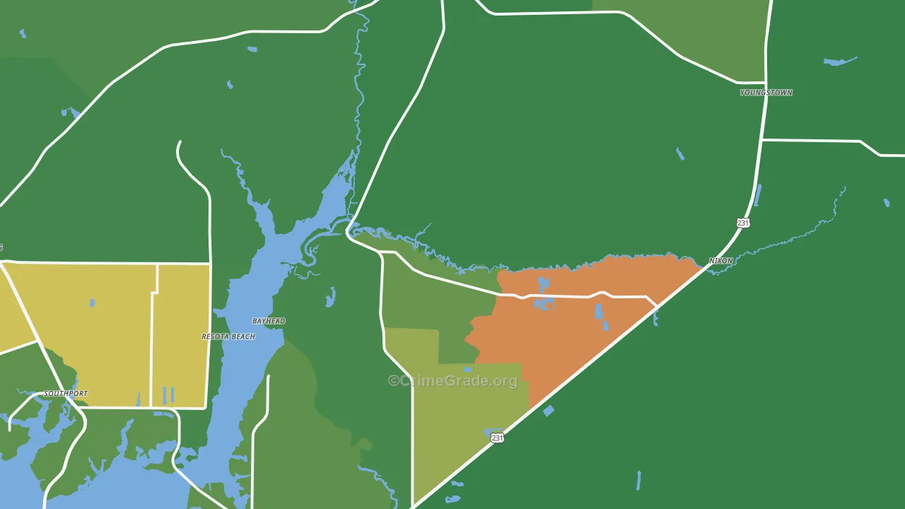 Youngstown, FL Map of Theft Rates