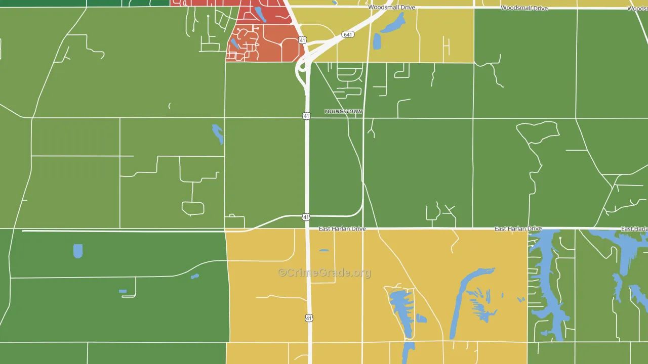 Youngstown, IN Map of Theft Rates