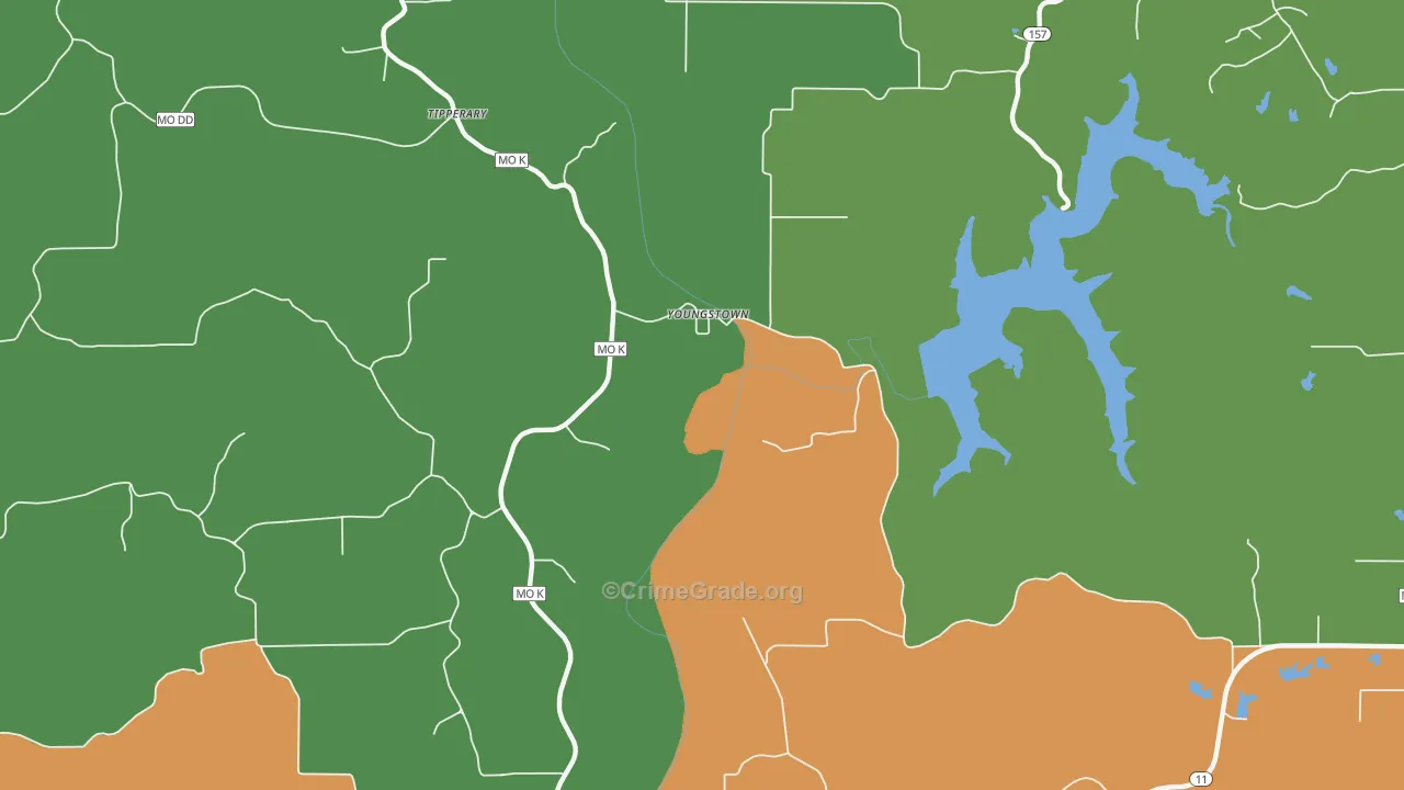 Youngstown, MO Map of Theft Rates