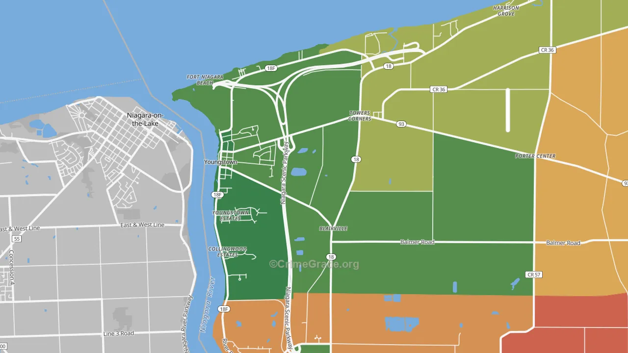 Youngstown, NY Map of Theft Rates