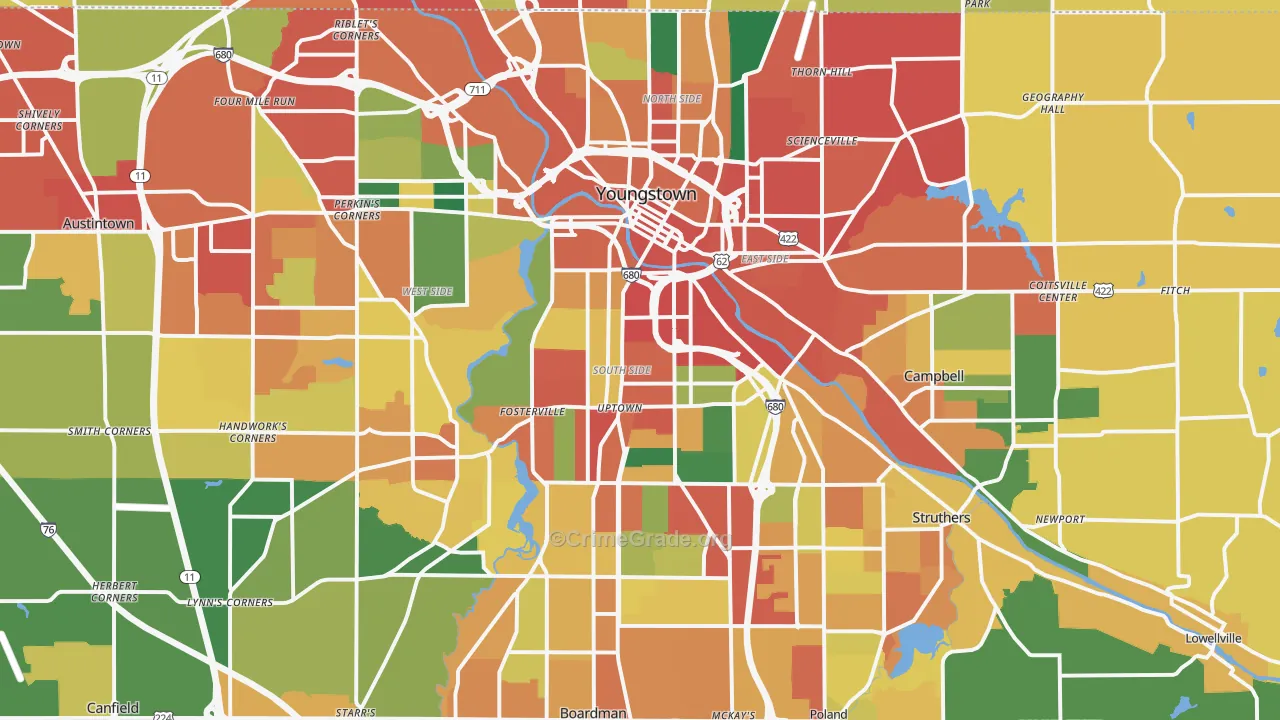 Youngstown, OH Map of Theft Rates