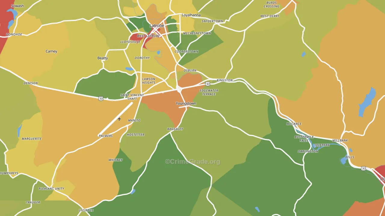 Youngstown, PA Map of Theft Rates