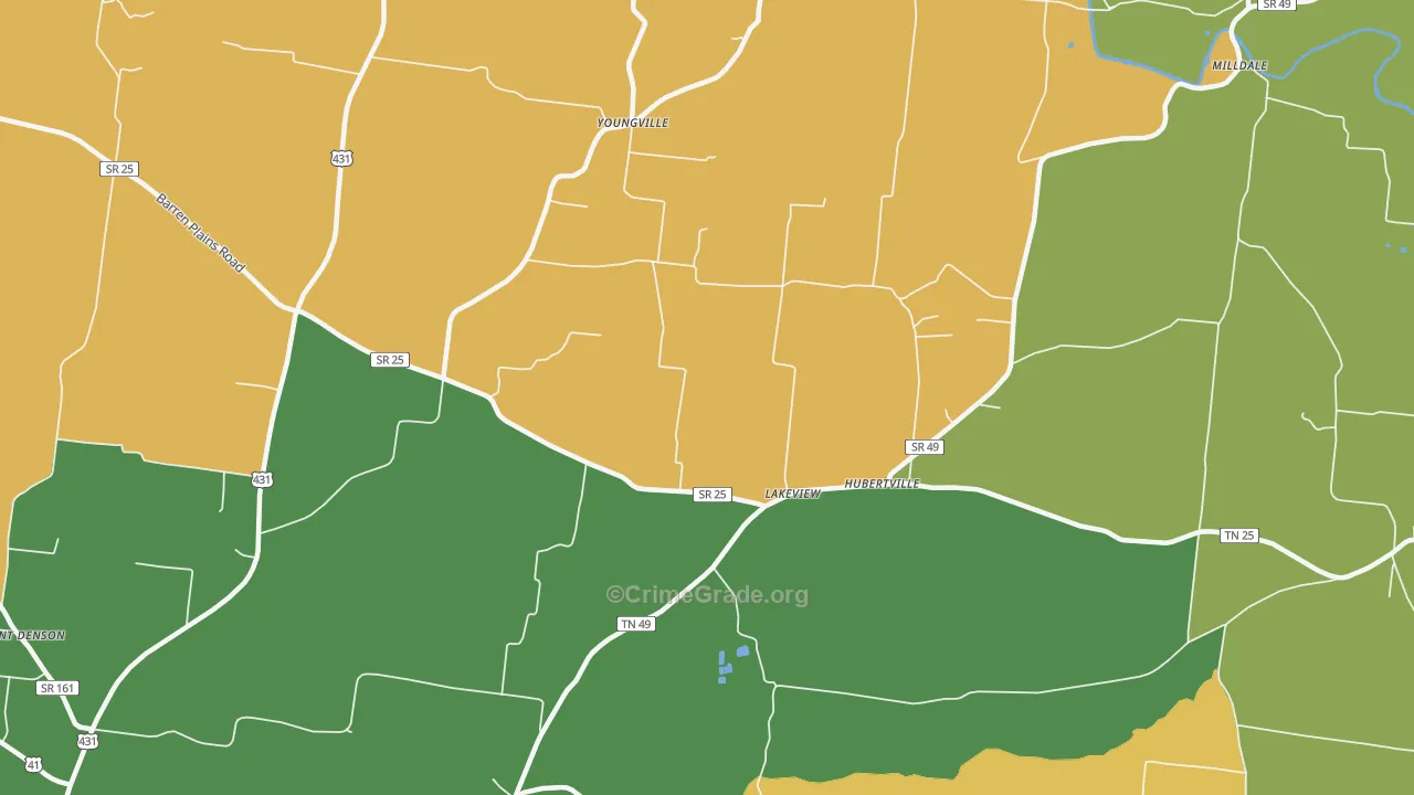 Youngville, TN Map of Theft Rates