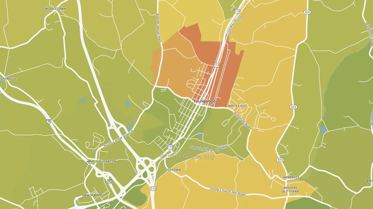 Youngwood, PA Map of Theft Rates