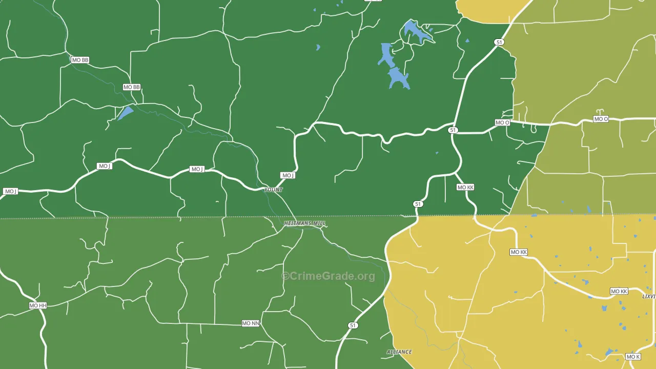 Yount, MO Map of Theft Rates