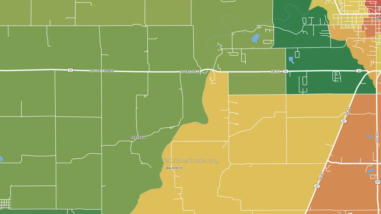 Yountsville, IN Map of Theft Rates