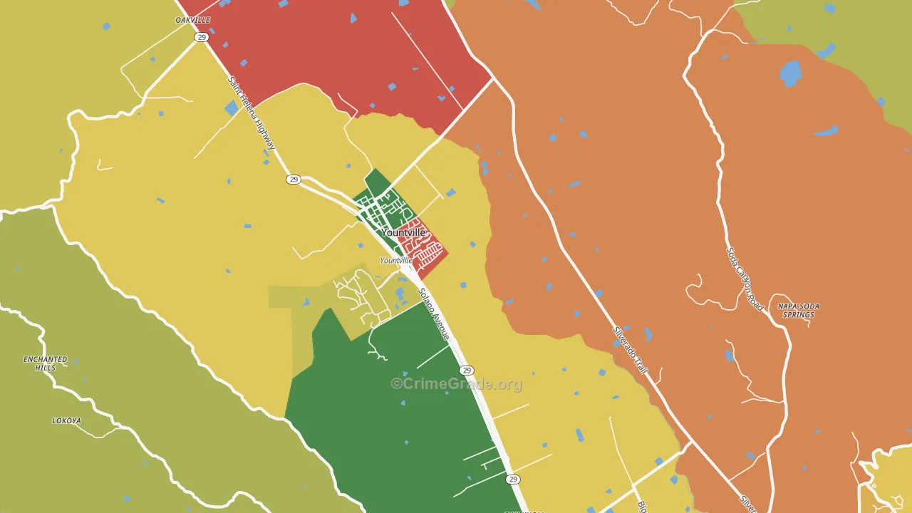 Yountville, CA Map of Theft Rates