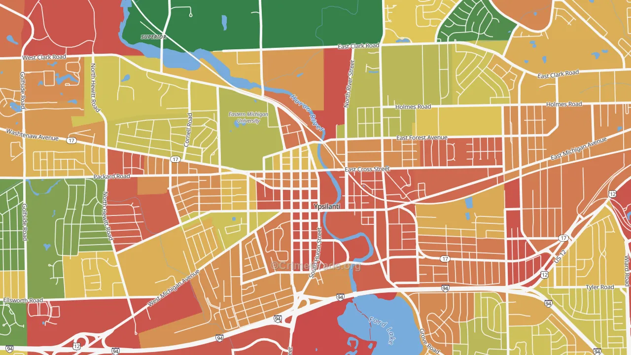 Ypsilanti Historic District, Ypsilanti, MI Map of Theft Rates