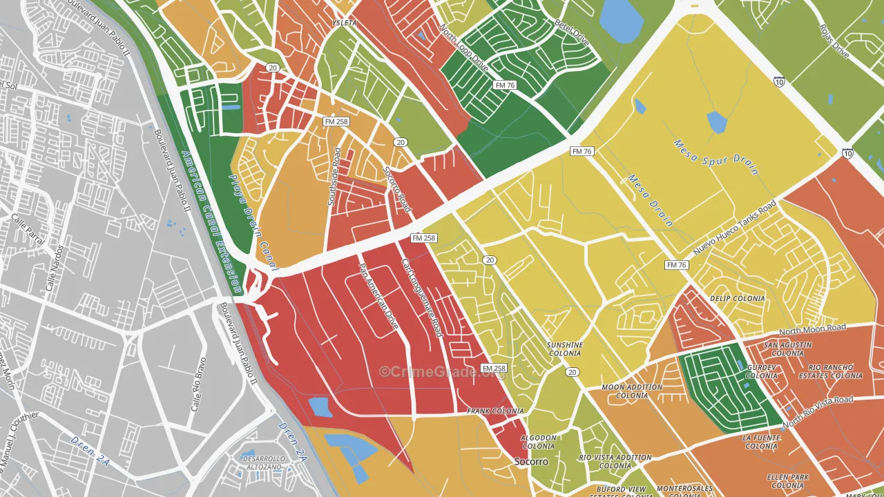 Ysleta Mission Valley, El Paso, TX Map of Theft Rates