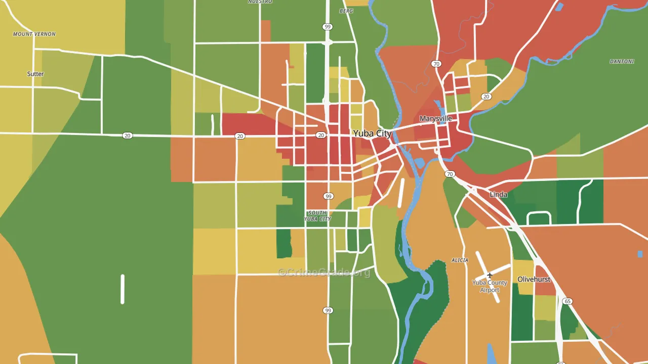 Yuba City, CA Map of Theft Rates