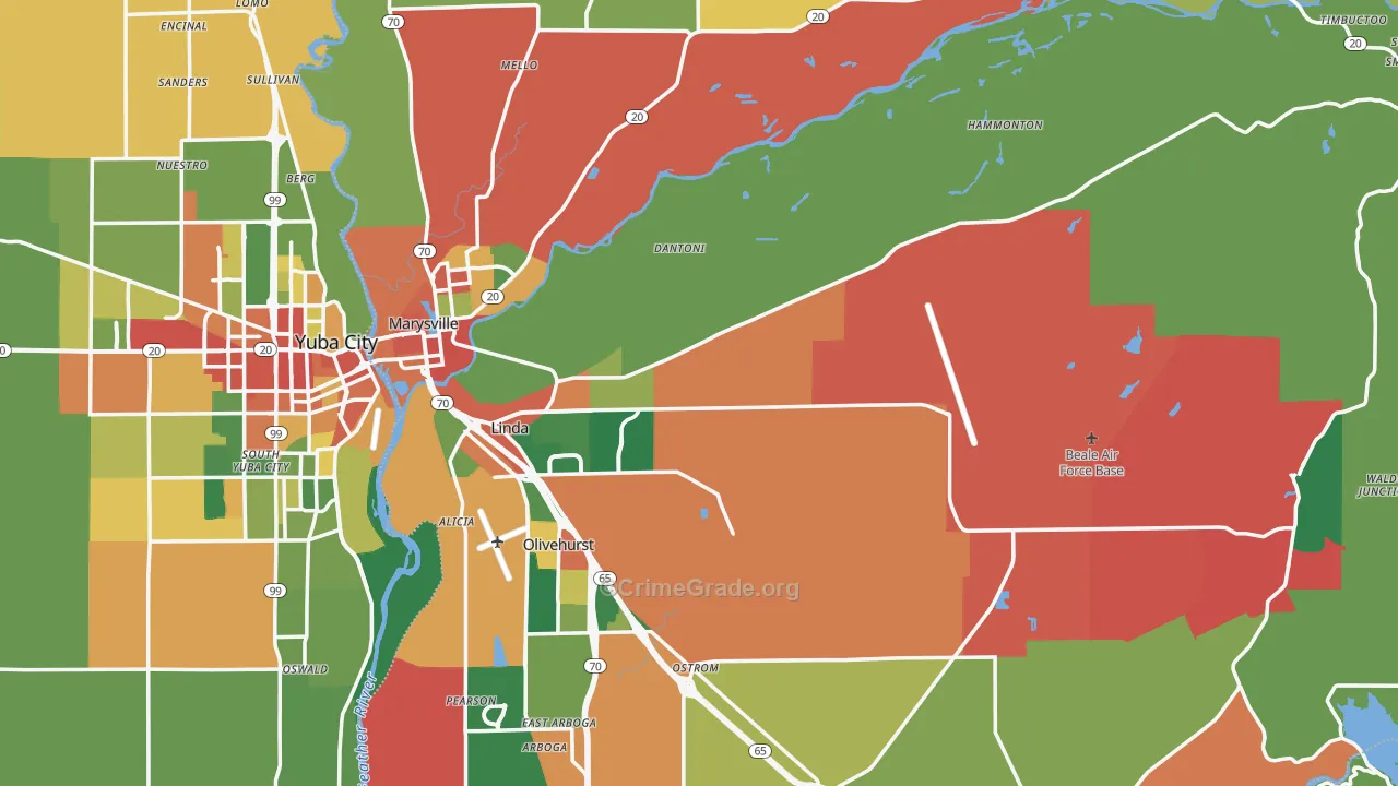 Yuba County, CA Map of Theft Rates