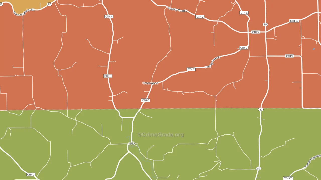 Yuba, WI Map of Theft Rates