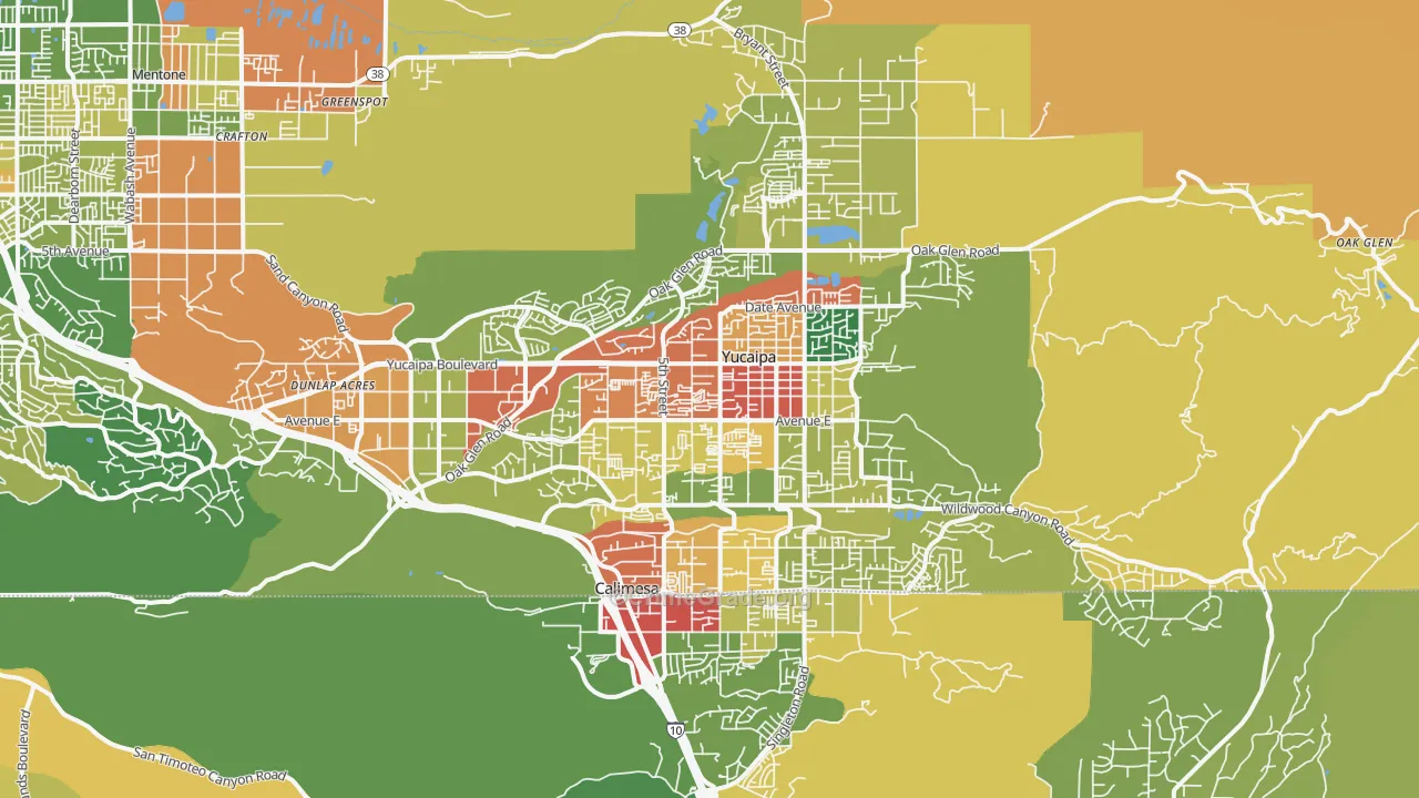 Yucaipa, CA Map of Theft Rates