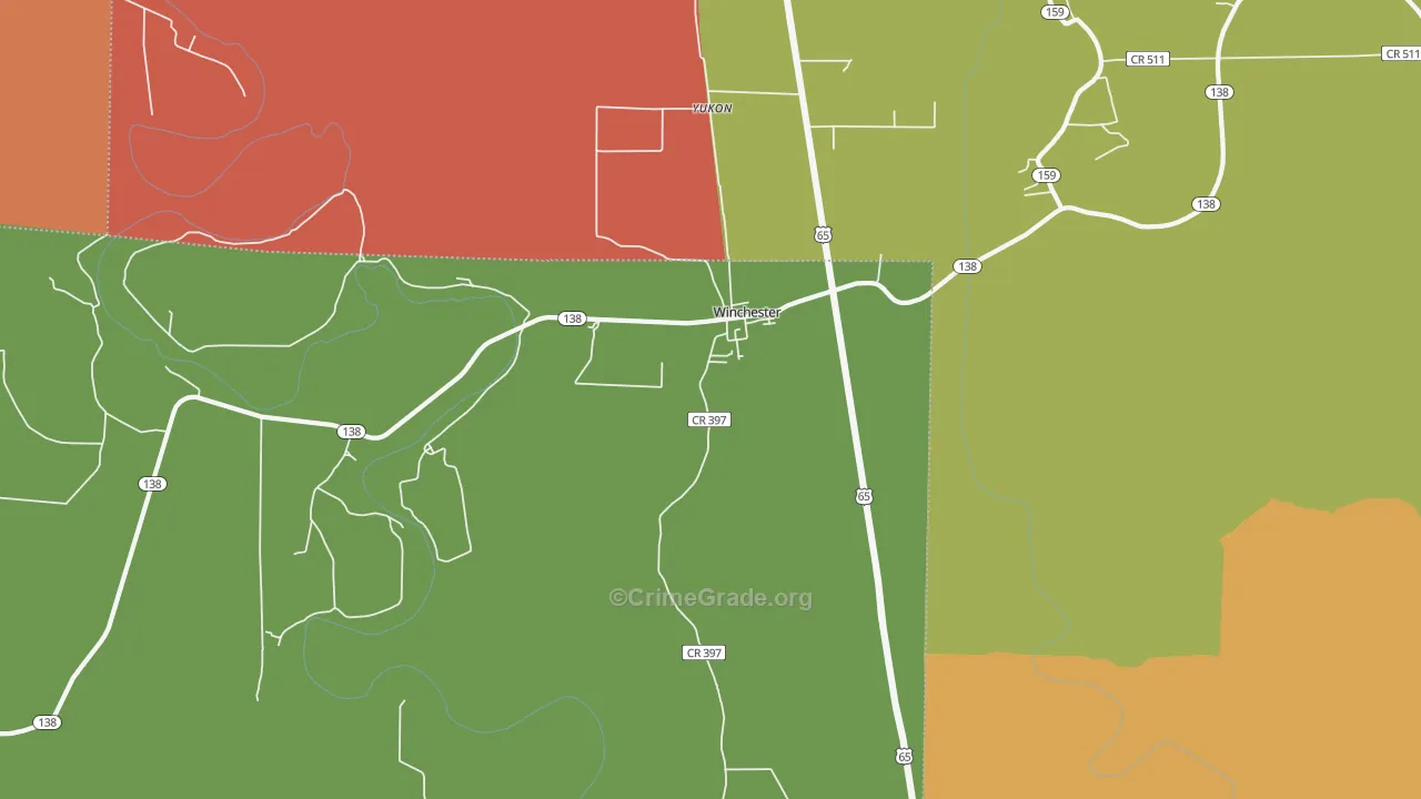 Yukon, AR Map of Theft Rates