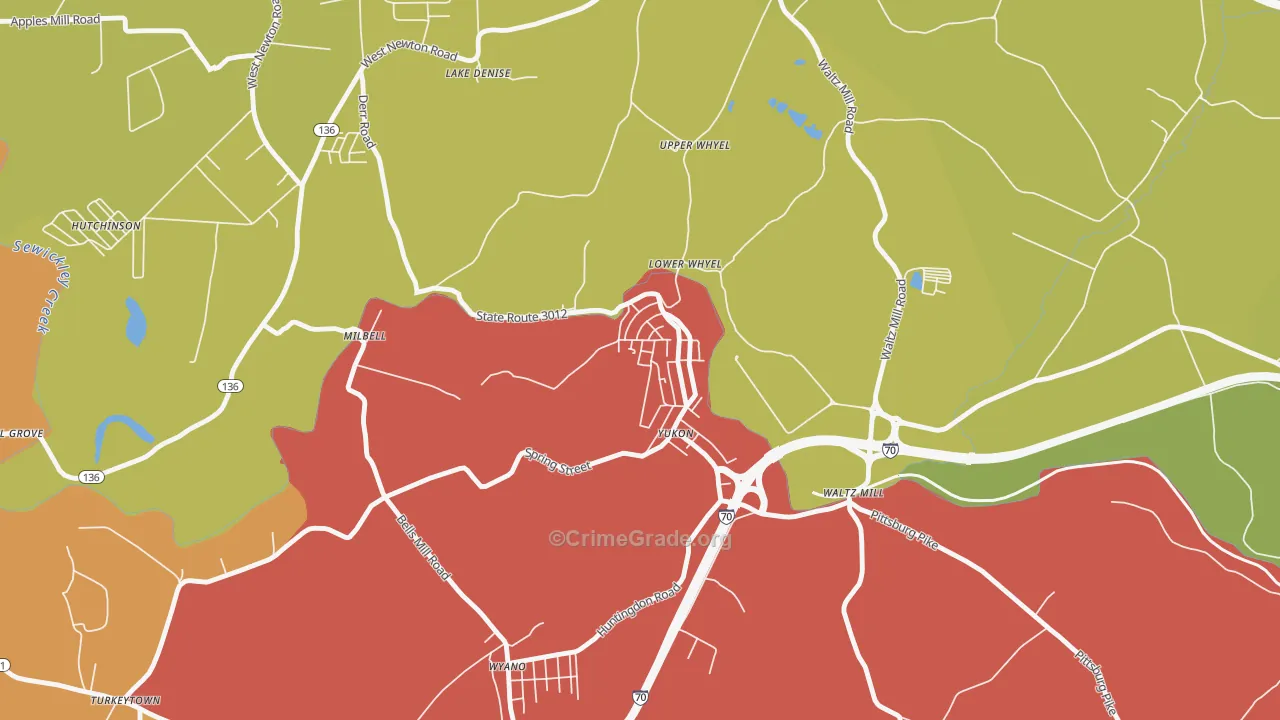 Yukon, PA Map of Theft Rates