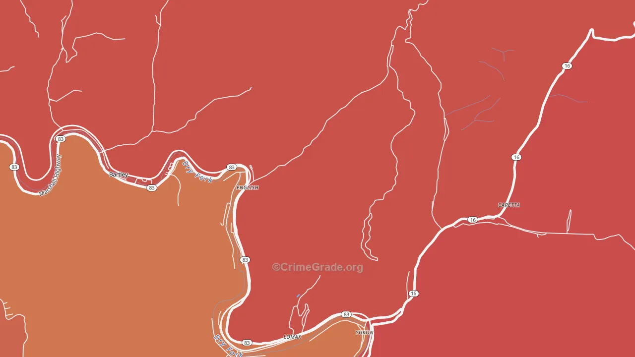 Yukon, WV Map of Theft Rates