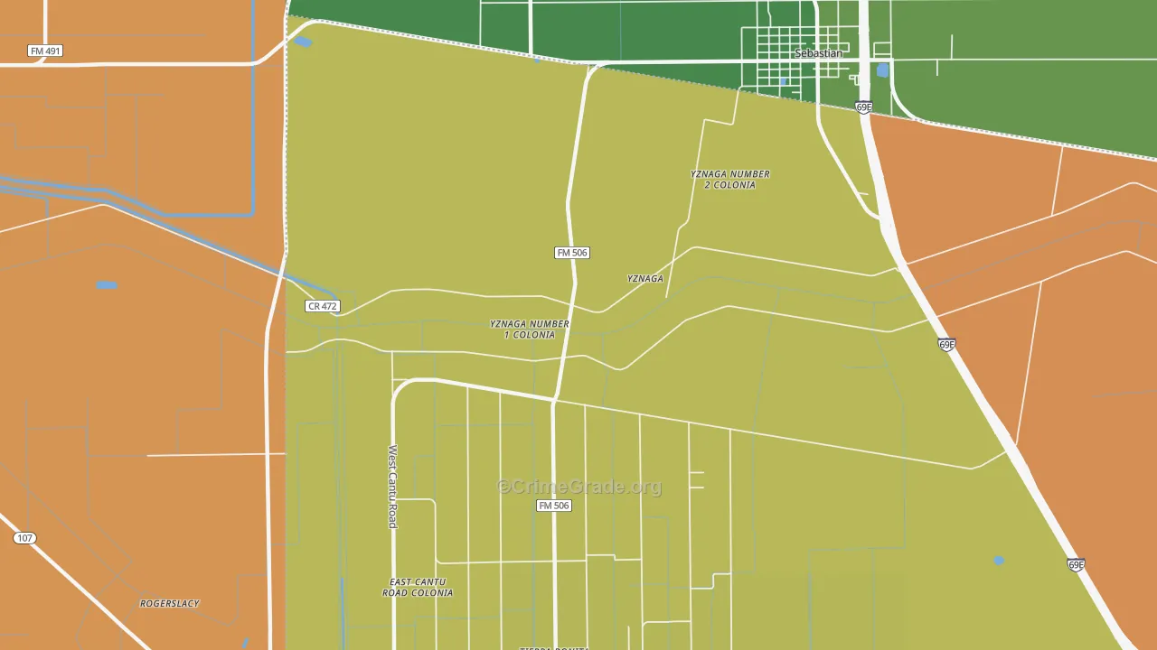 Yznaga, TX Map of Theft Rates