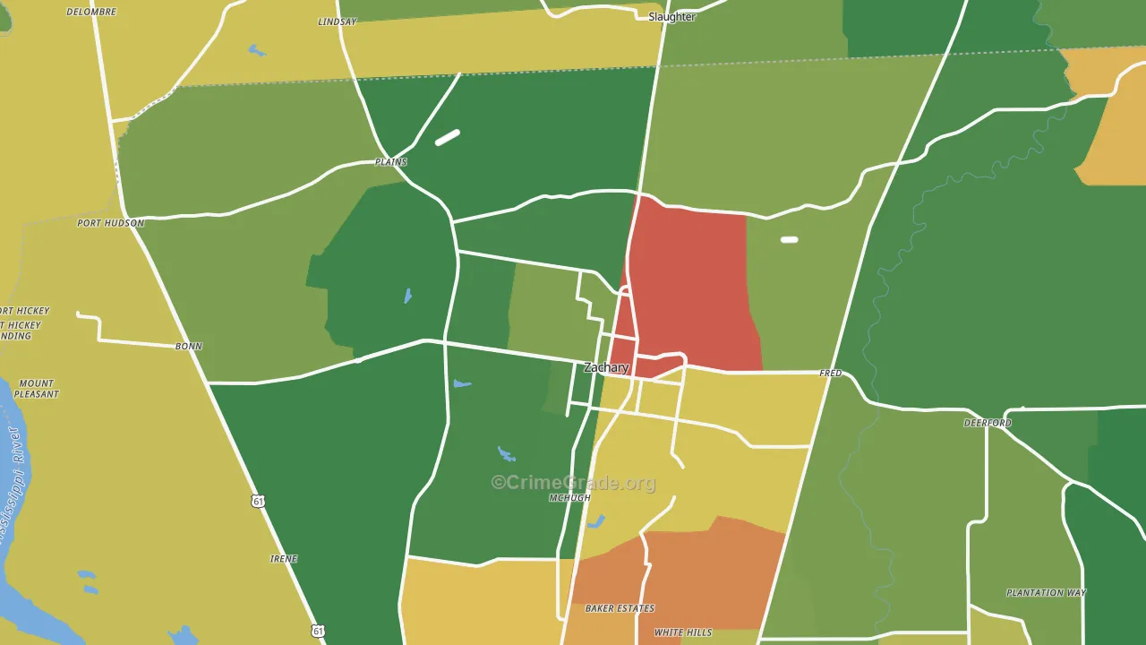 Zachary, LA Map of Theft Rates