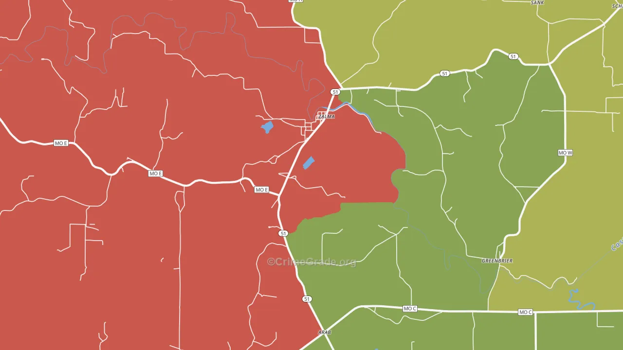 Zalma, MO Map of Theft Rates