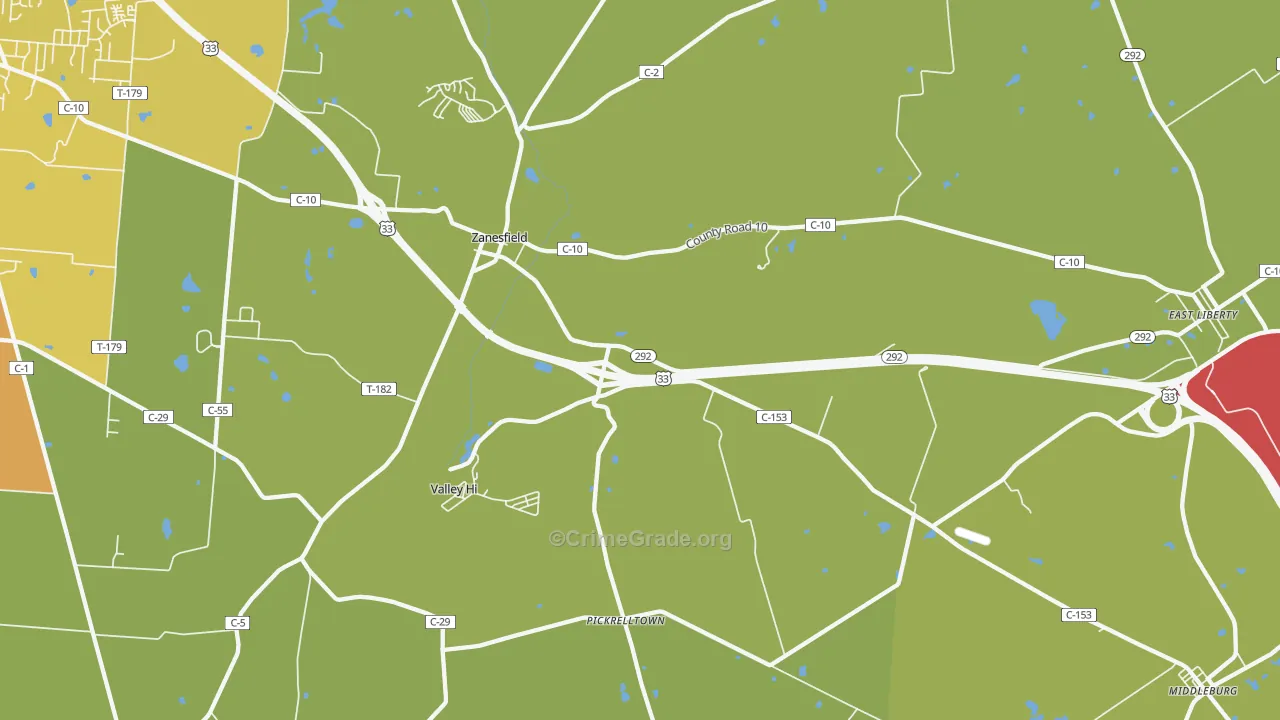 Zanesfield, OH Map of Theft Rates