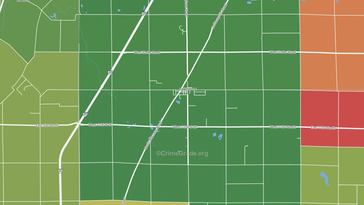 Zanesville, IN Map of Theft Rates