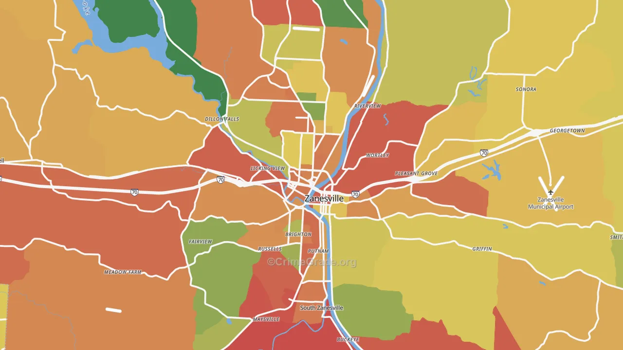 Zanesville, OH Map of Theft Rates