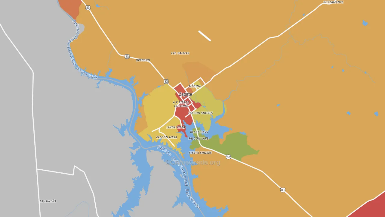 Zapata, TX Map of Theft Rates