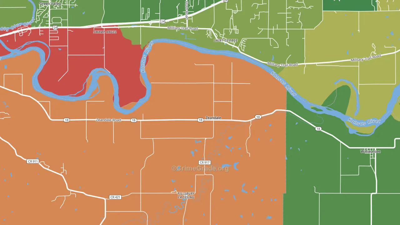 Zeandale, KS Map of Theft Rates