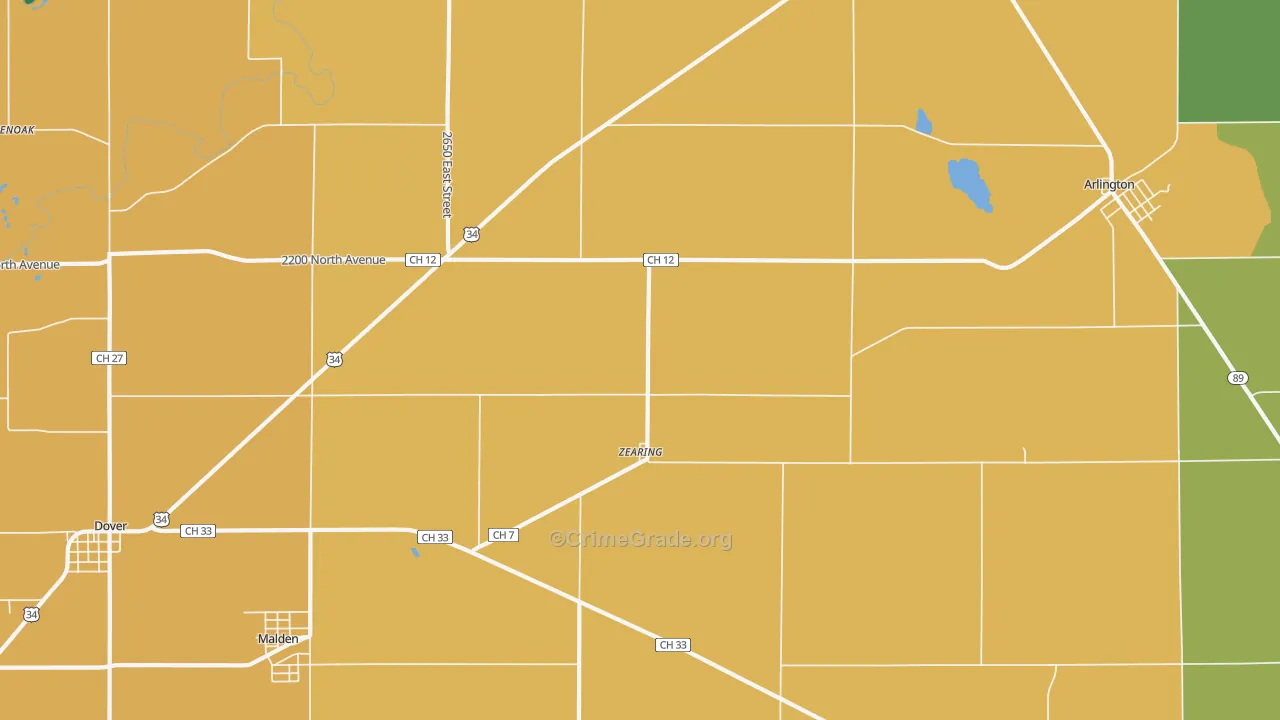 Zearing, IL Map of Theft Rates