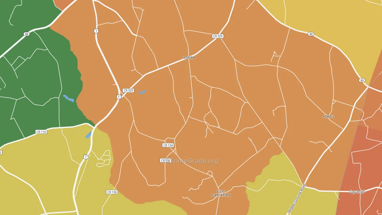 Zebina, GA Map of Theft Rates