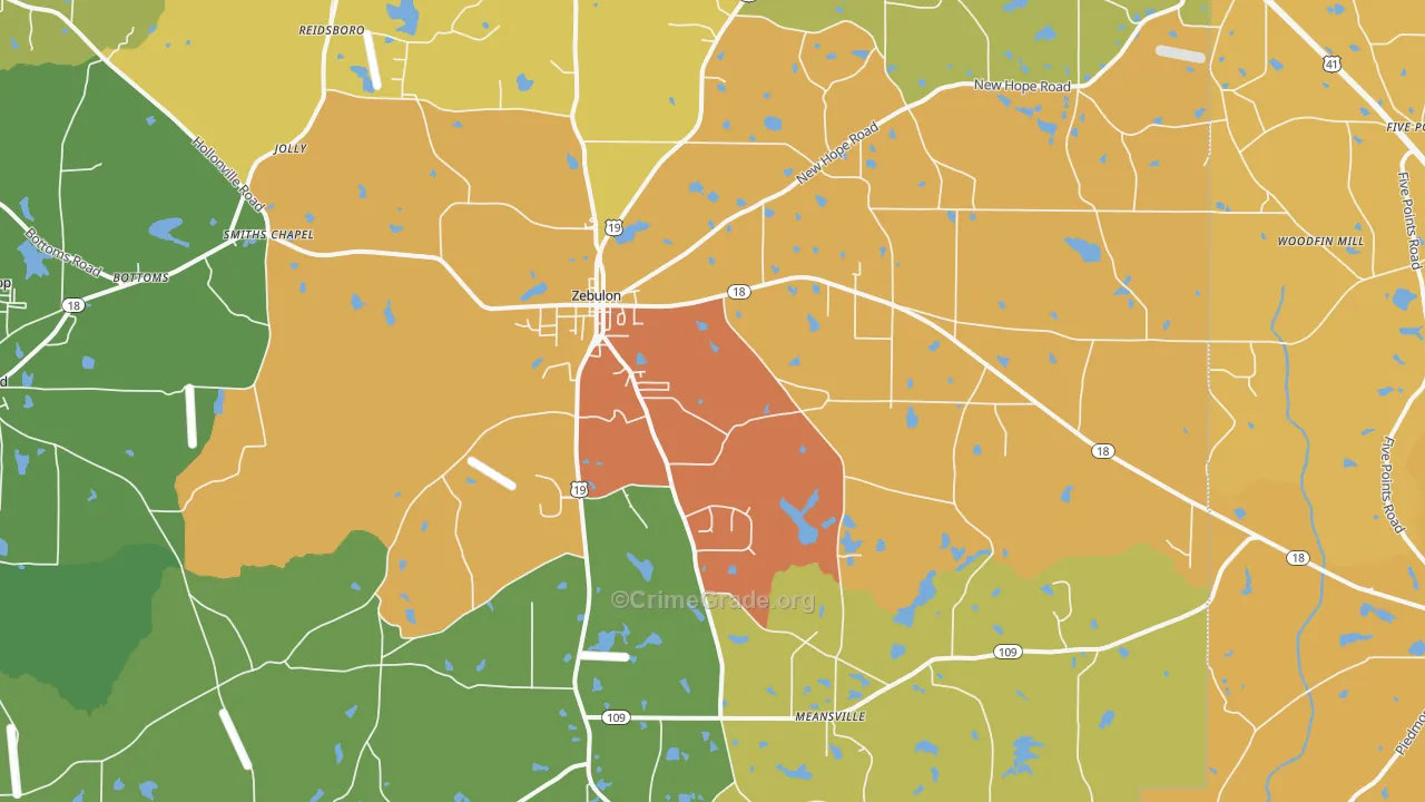 Zebulon, GA Map of Theft Rates