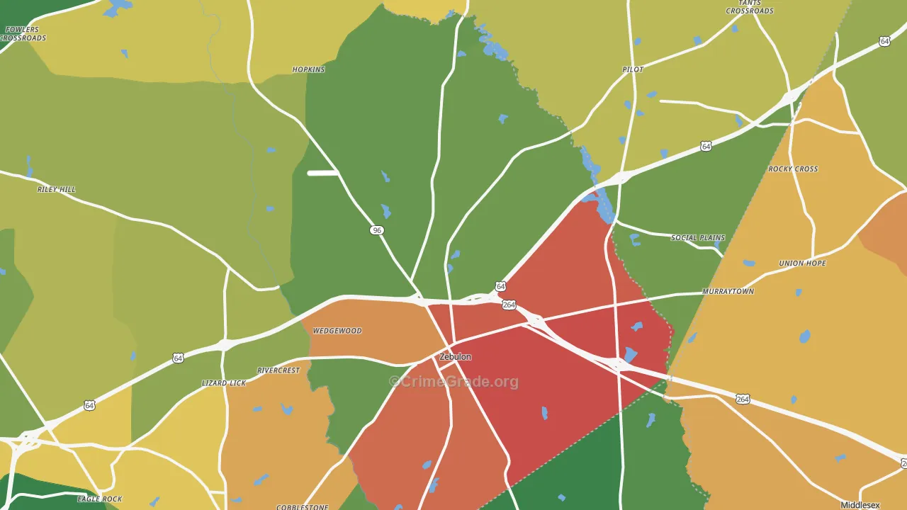 Zebulon, NC Map of Theft Rates