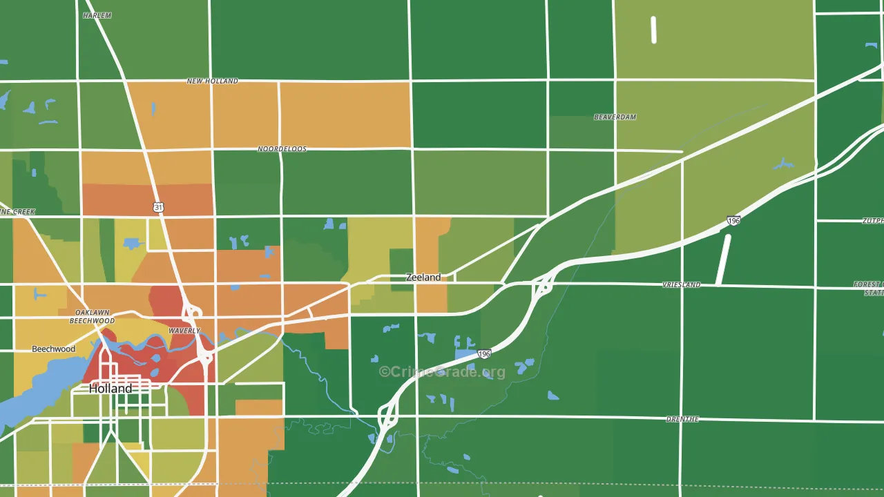 Zeeland, MI Map of Theft Rates