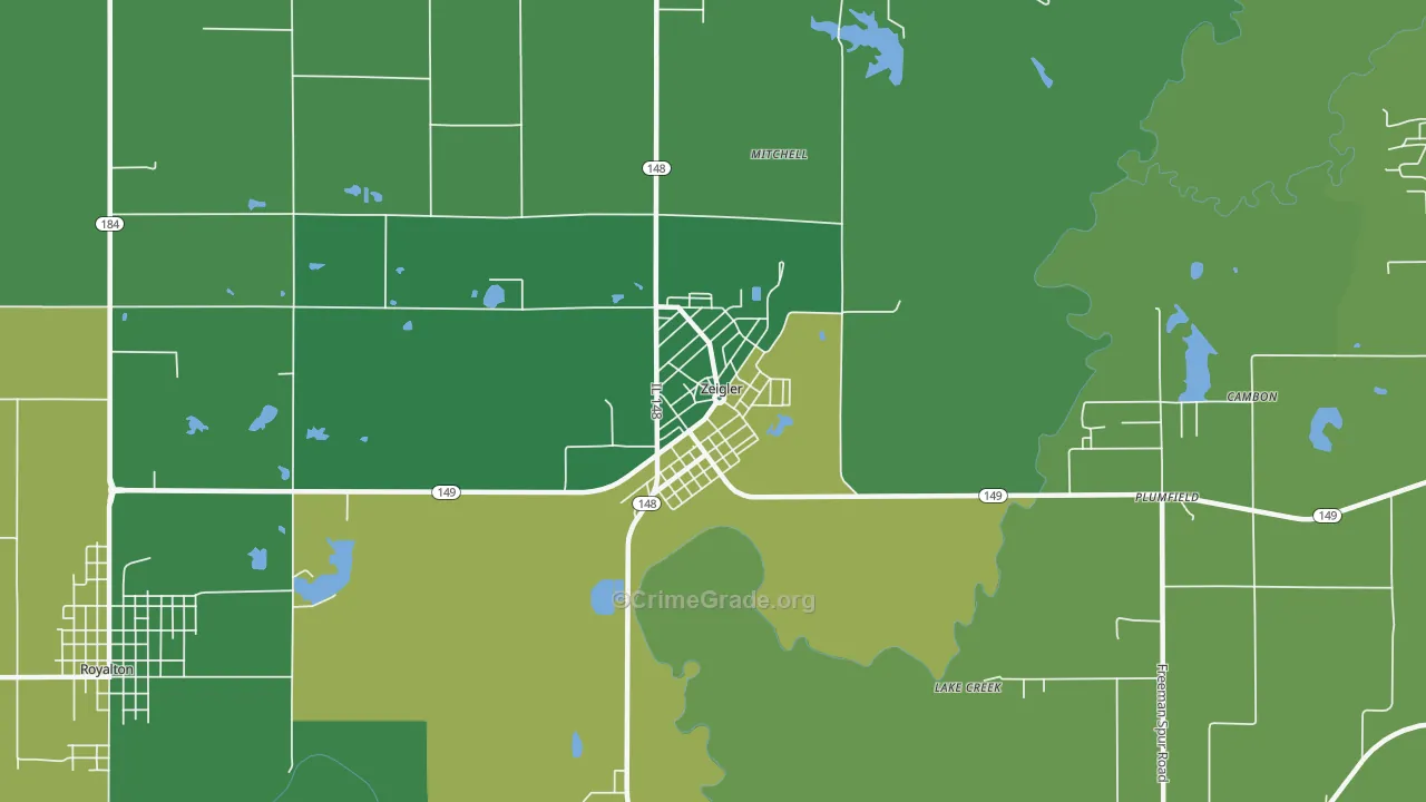 Zeigler, IL Map of Theft Rates