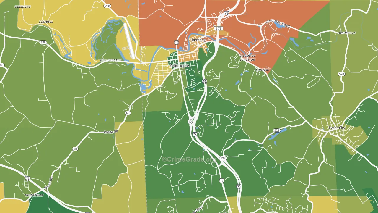 Zelienople, PA Map of Theft Rates