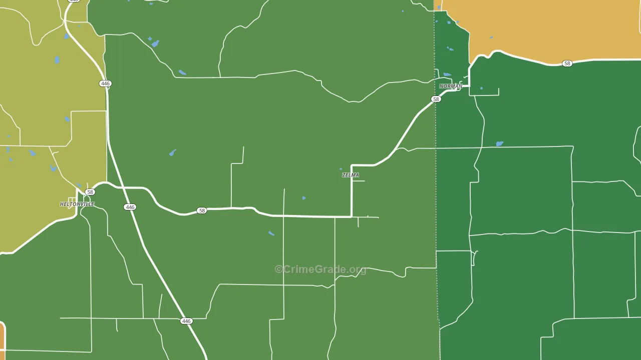 Zelma, IN Map of Theft Rates