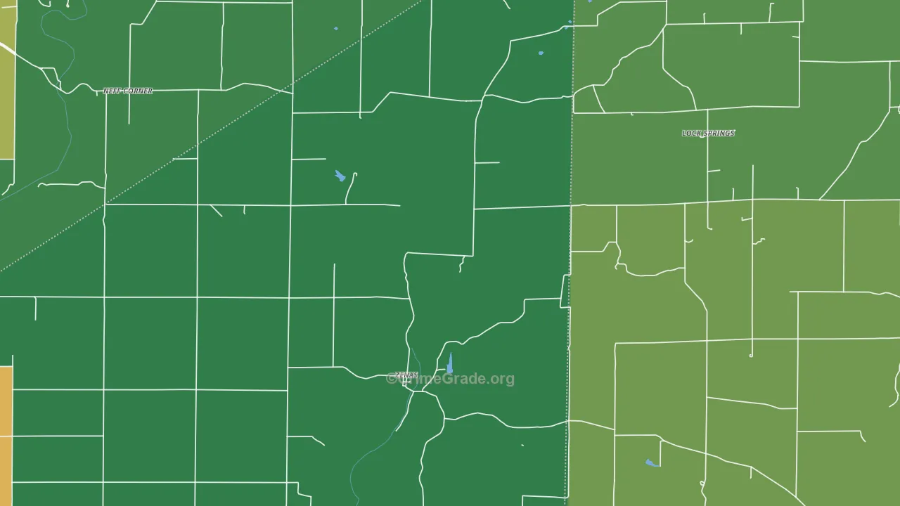 Zenas, IN Map of Theft Rates