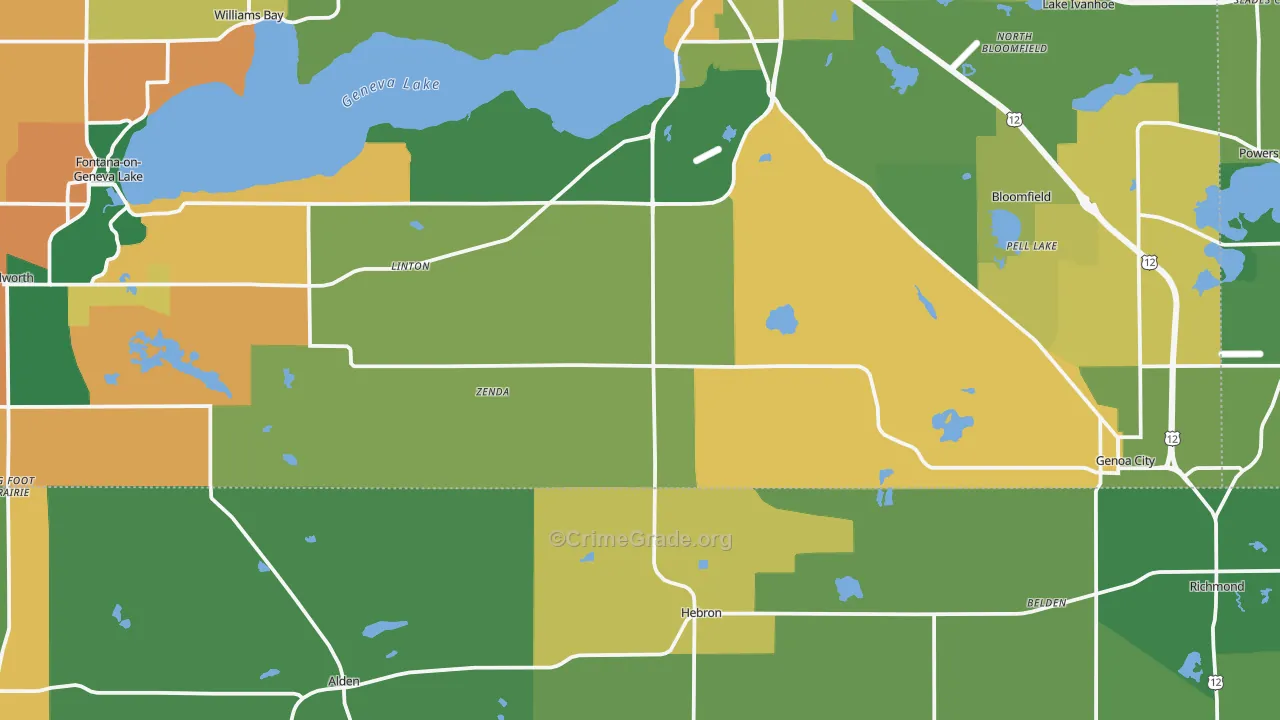 Zenda, WI Map of Theft Rates