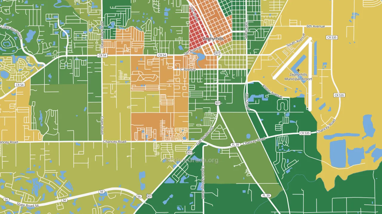 Zephyrhills South, FL Map of Theft Rates